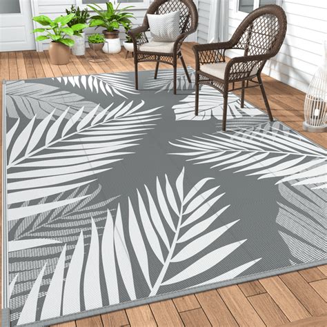 GENIMO Outdoor Rugs for Patio Clearance, Waterproof Plastic Mat, Patio, Rv, Camper, Gray & White ...