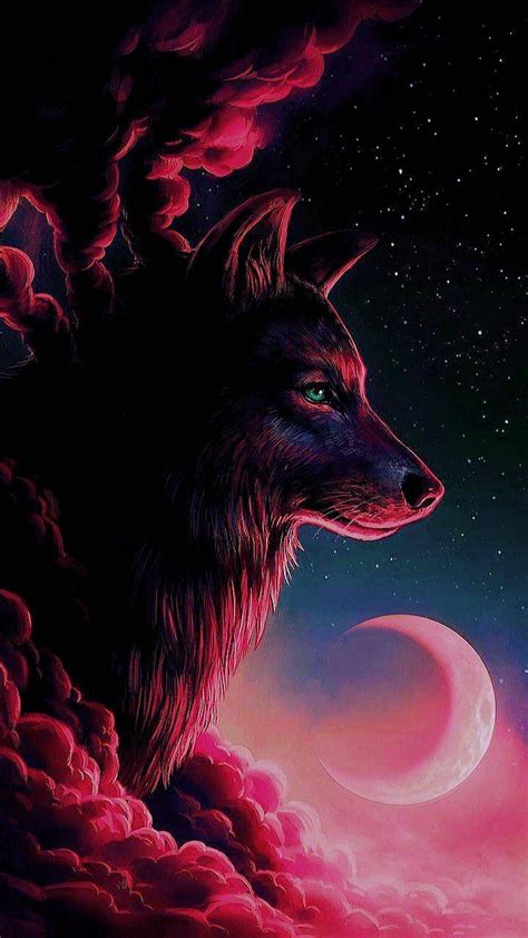 Red Eyed Wolf, art, belle night, black, moon, smoke, twilight wolf, wolves, HD phone wallpaper ...