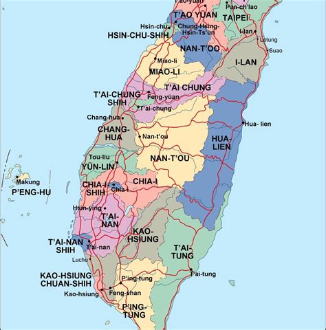 taiwan political map. Eps Illustrator Map | Vector World Maps