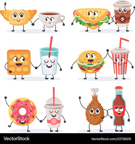 Cartoon food characters junk food mascots Vector Image