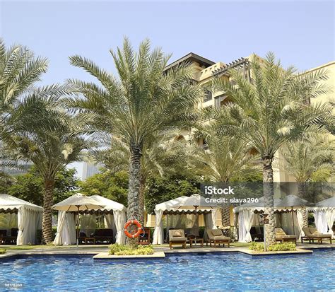 Hotels Swimming Pool Area In Dubai Downtown Uae Stock Photo - Download ...