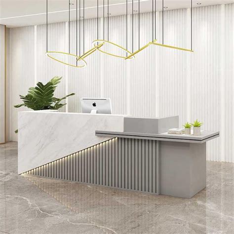 wood marble architecture lobby modern reception desk