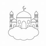 Premium Vector  Coloring Book ramadan mosque Above The Clouds sketch template