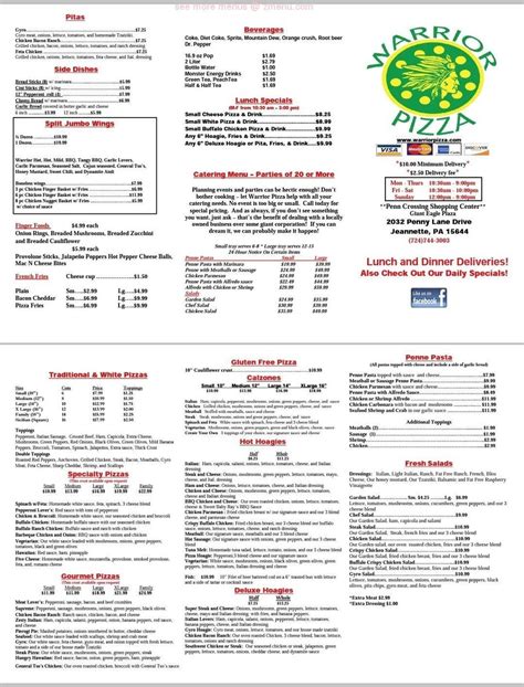 Online Menu of Warrior Pizza Restaurant, Jeannette, Pennsylvania, 15644 - Zmenu