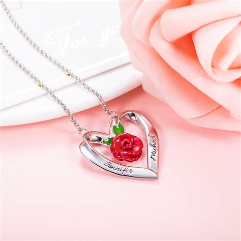 Personalized Rose Heart Necklace - GetNameNecklace