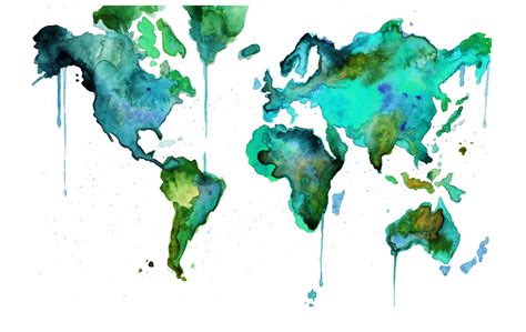 Green Watercolours Painting World Map Canvas Print Australia