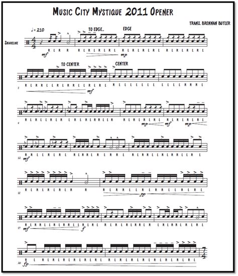 Percussion and Drum Stuff: Drumline Sheet Music: Music City Mystique 2011 Opener