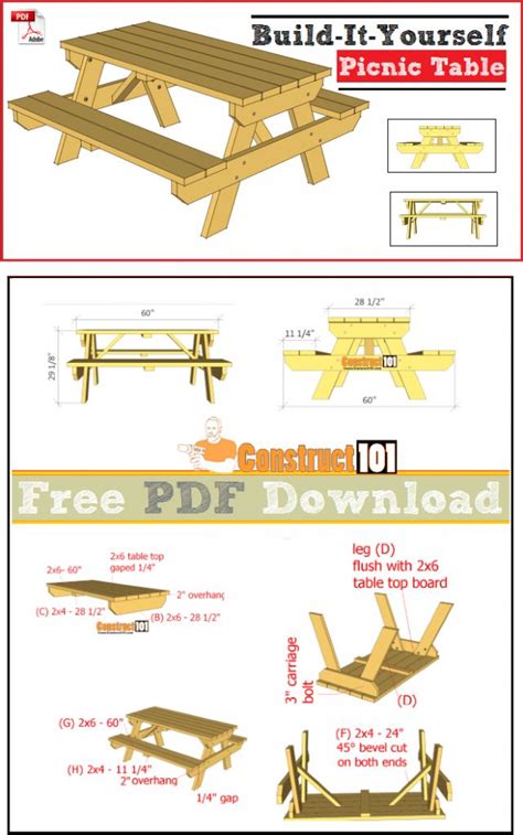 Traditional Picnic Table Plans - PDF Download - Construct101 | Diy picnic table, Picnic table ...