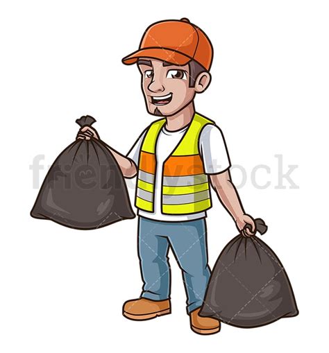 Dustman Carrying Trash Bags Cartoon Clipart Vector - FriendlyStock