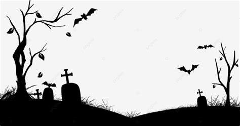 Halloween Cemetery Silhouette PNG Transparent, Halloween Border Cemetery Black, Halloween, Frame ...