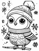 Cute Owl In Winter Coloring Page · Creative Fabrica sketch template