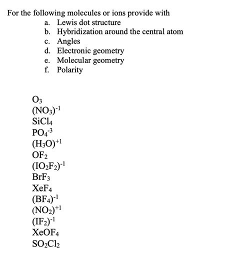 Solved For the following molecules or ions provide with a. | Chegg.com