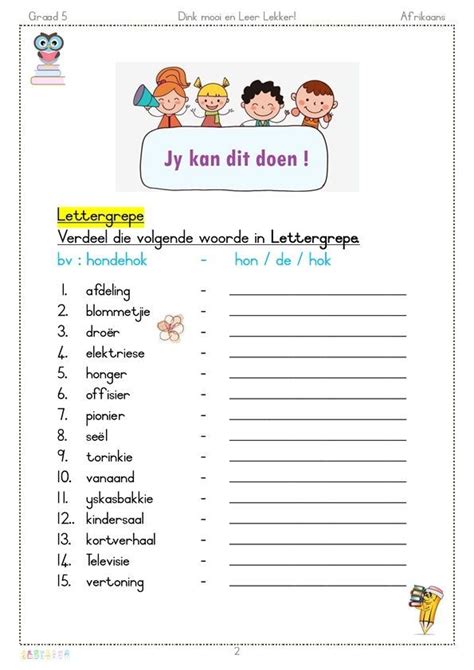 Graad 5 - Lettergrepe | Lettergreep, Taal, Boeken