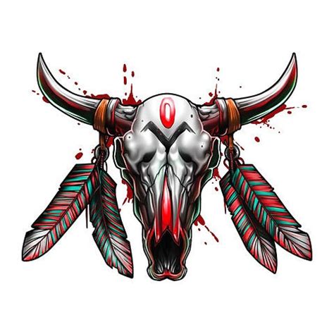 Great colored indian-decorated bloody bull skull tattoo design - Tattooimages.biz