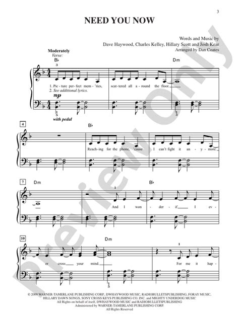 Need You Now: Piano: Lady Antebellum - Digital Sheet Music Download