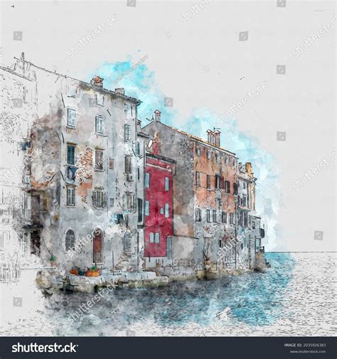 Abstract Building Watercolor Sketch Illustration Stock Illustration ...