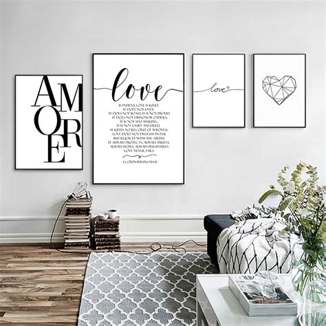 Poster Black White Simple Canvas Painting Wall Pictures Love For Living Room | Shopee Malaysia