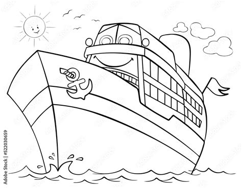 Cartoon cruise ship for coloring page. Stock Vector | Adobe Stock