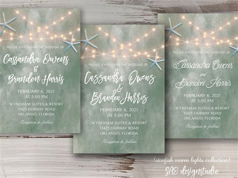 Beach Wedding Invitations Invite RSVP Cards Starfish Navy Aqua | Etsy