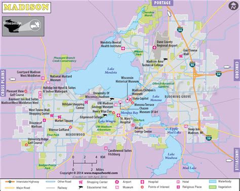 Madison Map, Map of Madison, Capital of Wisconsin