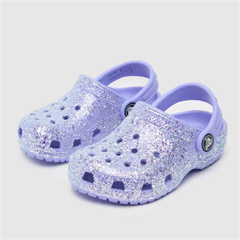 Kids Girls Toddler Purple Crocs Classic Glitter Clog Sandals | schuh