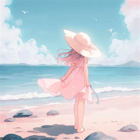 Premium Vector | Cute anime style girl relaxing on the beach