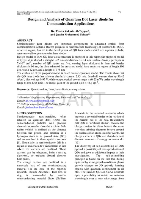 (PDF) Design and Analysis of Quantum Dot Laser diode for Communication Applications | IJOART ...