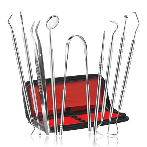 Reactionnx Dental Pick Tools, 9 Pack Professional Stainless Steel Dental Scaler Hygiene Kit ...