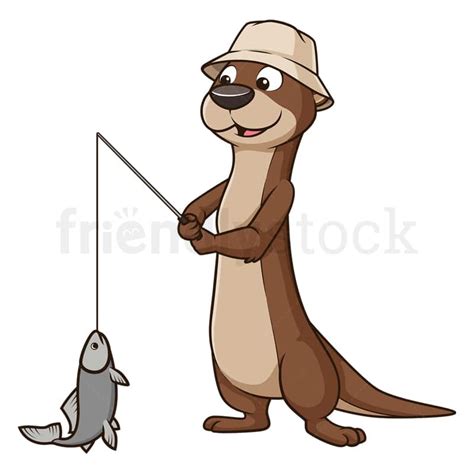 Cartoon Otter Fisherman Vector Clipart - FriendlyStock