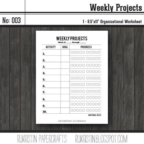 rukristin papercrafts: Free Weekly Projects Printable Worksheet