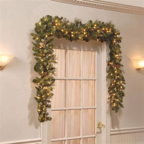 9 FT Christmas Garland,Pre-lit Garland with 100 Warm Lights, Classic Green Christmas Garland ...