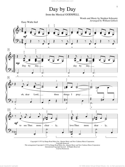 Day By Day (from Godspell) sheet music (beginner) for piano solo ...