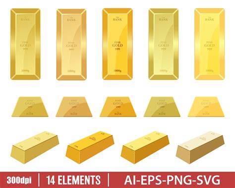 Gold Bar Clipart Vector Design Illustration. Gold Ingot Set. - Etsy ...