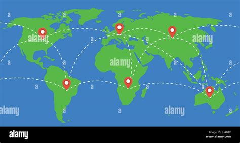 places marked with location marks on world map illustration. travel around the world concept ...