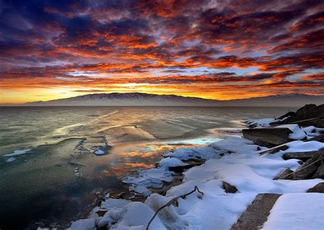 Utah lake sunset sweet ice 2 | Utah lakes, Lake sunset, Lake