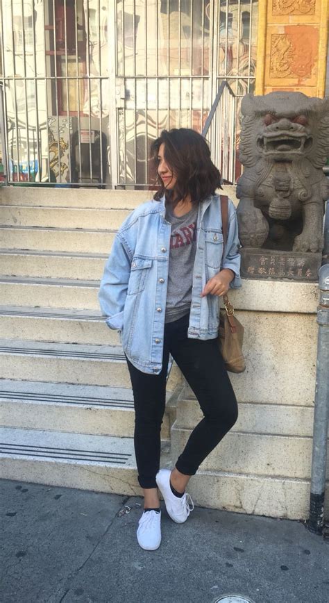 Jean jacket black jeans White vans Classic Harvard grey tee #city # ...