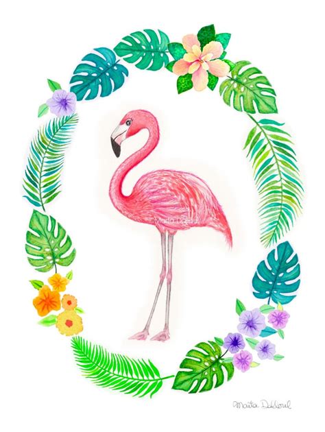 Flamingo art print tropical art decor nursery art pink