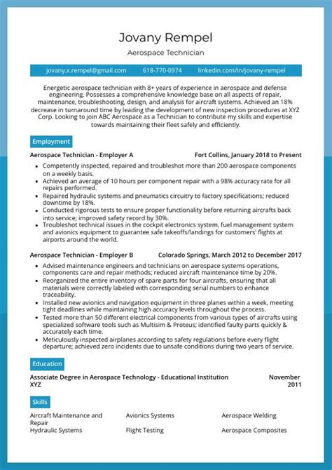 Aerospace Technician Resume (CV) Example and Writing Guide