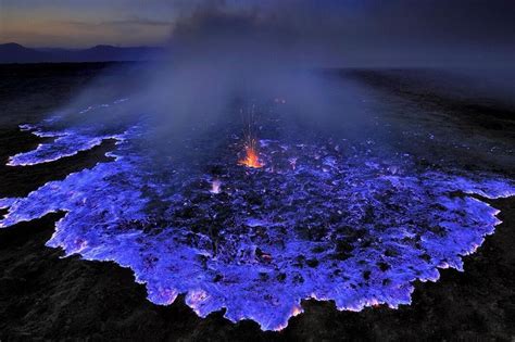 Volcano in Indonesia Erupts with Electric-Blue Lava at Night And It's Mesmerizing