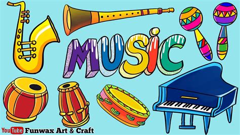 How to Draw 6 Music Instruments | Step by step music instrument drawing - YouTube