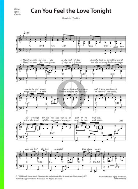 Can You Feel The Love Tonight Piano Sheet Music from The Lion King by Elton John - OKTAV