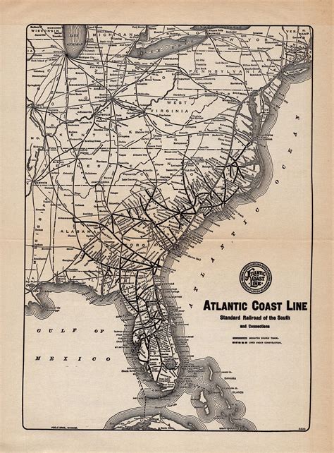 1933 Antique Atlantic Coast Line Railroad Map Railway System Map Wall ...