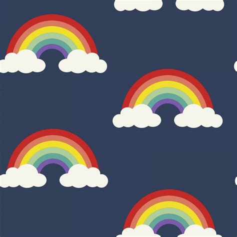 Rainbow Wallpaper For Kids Room / Layered Cloudscape Background With Rainbow Flying Birds And ...