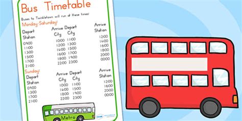 Bus Station Role Play Timetable - bus station, transport, bus