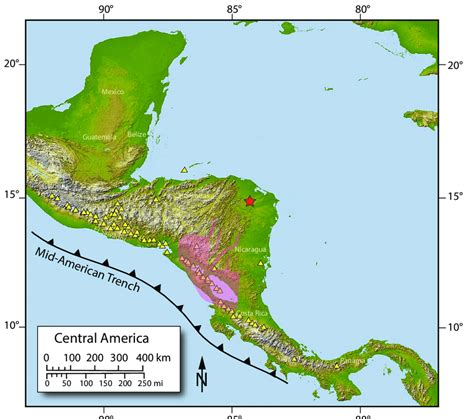 The Central American volcanic arc with the Mid-American trench to the... | Download Scientific ...