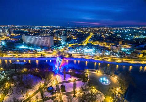 Winter Evening Aerial View To Downtown in Kharkiv with Bridge Stock Image - Image of kharkov ...