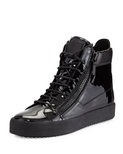 Giuseppe zanotti Men's Patent Leather High-top Sneaker in Black | Lyst