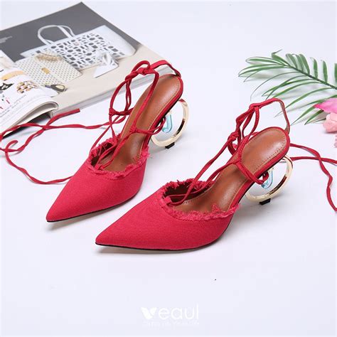 Fashion Red Casual Womens Sandals 2020 Leather Ankle Strap 10 cm Thick ...