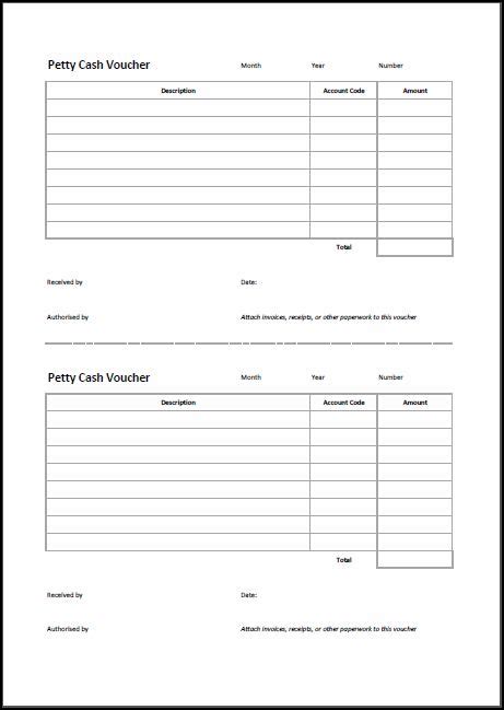 Petty Cash Voucher Template | Double Entry Bookkeeping