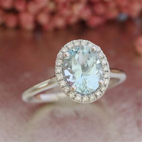 Handmade Natural Aquamarine Engagement Ring 9x7mm Oval | Etsy Halo Oval Engagement Ring, Halo ...